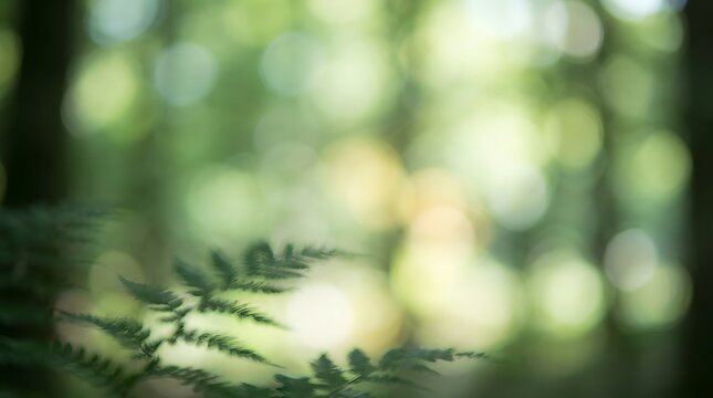 Soft focus view of a small white dog amidst lush green foliage in a forest