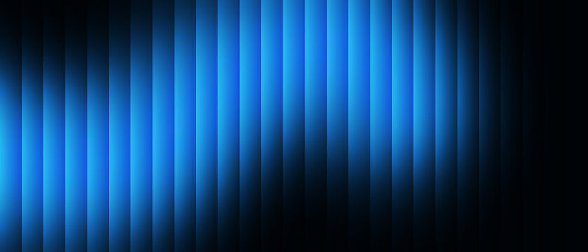 Abstract Blue Vertical Stripes Background with Wavy Glowing Neon Light Effect and Futuristic Dynamic Lines for Technology Banner and Digital Media