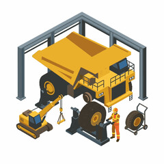Large mining dump truck maintenance under shelter. © After