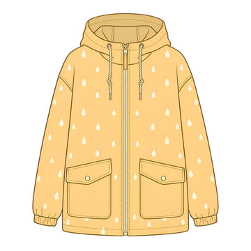 Yellow Hooded Raincoat with Teardrop Pattern Fashion Illustration