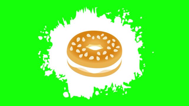donut with nuts sprinkle on animated white brush paint template icon, cake pastry sign,  food symbol. Colorful cartoon vector animation, motion graphic video footage. Isolated green screen background