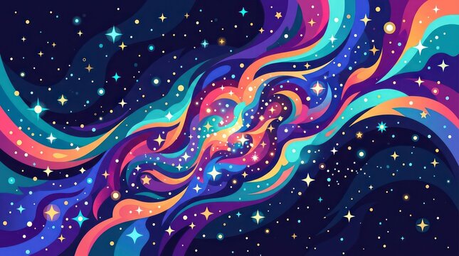 Colorful Abstract Space Nebula Background with Vibrant Waves Stars and Cosmic Dust for Galaxy Magic Illustration Backdrop Wallpaper Design