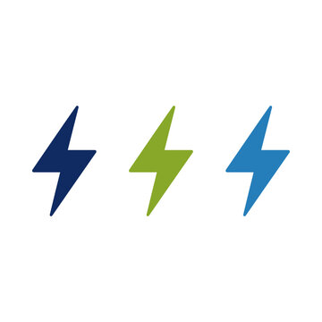 Three colorful lightning bolt icons representing energy power and electricity.