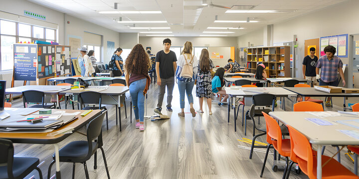 Students Collaborating on Creative Projects in Modern Classroom