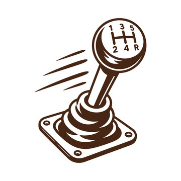 Vintage Style Manual Car Gear Shifter Illustration with Motion Lines.
