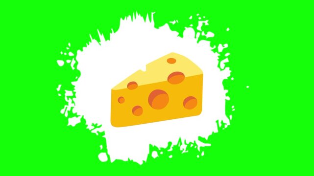 Cheese, cheddar. Triangular piece single slice. Popular Food and appetizers cuisine icon sign symbols mockup. Vector animation, motion graphic video footage. Isolated green screen background
