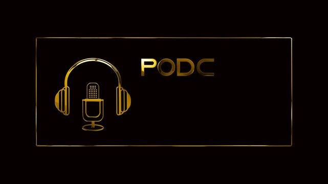golden podcast sign empty text logo on the black background