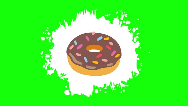 chocolate donut cream on animated white brush paint template icon, meal sign, food symbol. Colorful cartoon vector animation, motion graphic video footage. Isolated green screen background