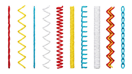 Obraz premium Red embroidered thread stitching lines and sewing seam marks collection