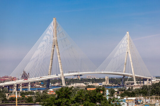 Gordie Howe Bridge Closeup Midday Afternoon Completed Construction Done