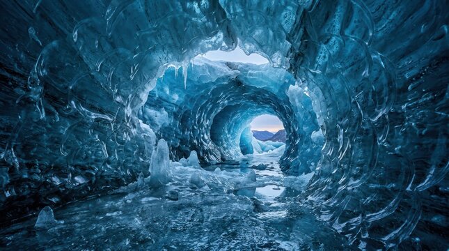 Abstract natural ice cave tunnel formation