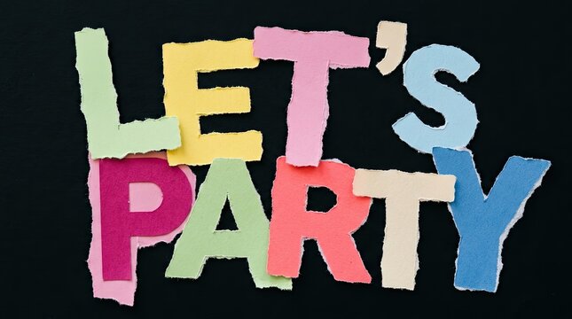 Colorful lets party typography design on a black background for celebrations