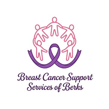 Breast cancer support services logo featuring purple ribbon and stylized people forming a circle cancer awareness community sup