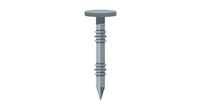 Detailed vector illustration of a single gray metal nail, an essential fastening tool for construction, carpentry, and various home improvement projects