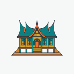 Fototapeta premium Traditional Indonesian Rumah Gadang House Vector Illustration