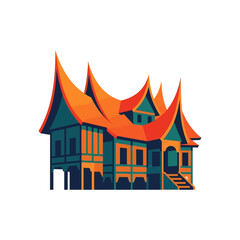 Naklejka premium Traditional Minangkabau Rumah Gadang House Vector Illustration