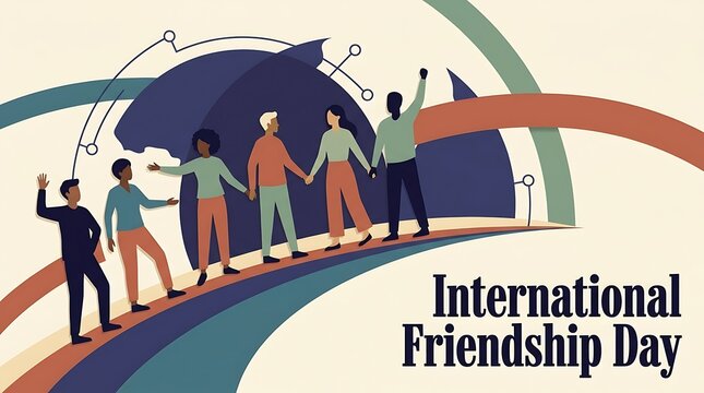 People celebrating international friendship day under a large umbrella