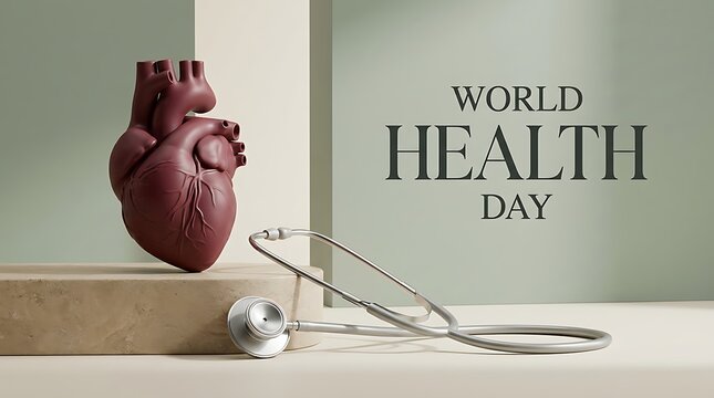World health day graphic with heart and stethoscope