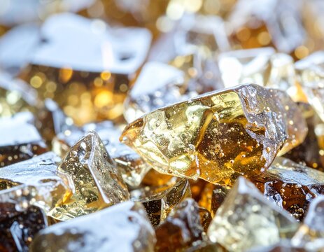 Golden Amber Glass Crystals Macro Photography Background