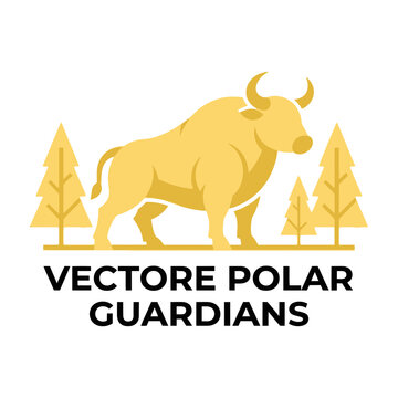 Bull standing in front of trees logo vectore polar guardians symbol