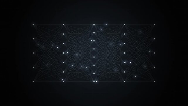 Glowing digital network grid with connected nodes, artificial intelligence background
