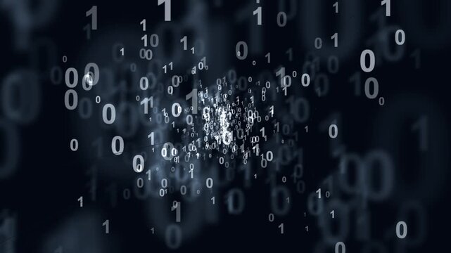 Floating binary code and digital particles, abstract big data technology background