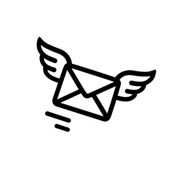 A winged envelope takes flight, standing for fast or express mail delivery