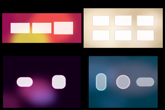 Abstract ui grid with luminous rectangles and four image composition, ideal for software landing page, mobile app banner, app mockup, and technology branding.