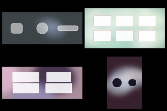 Geometric interface panels with neon card layout and four panel collage, ideal for digital marketing, business presentation, saas banner, and ui presentation.