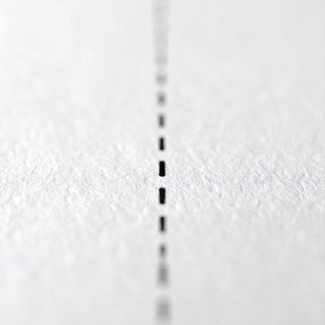 A sharp black dashed line on textured white paper recedes into focus
