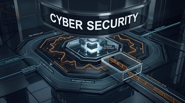 Cyber security concept represented by a futuristic digital fortress with glowing elements