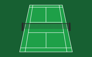 Fototapeta premium Green tennis court vector illustration with precise white boundary markings and centered net for sports graphics, training materials, and court diagrams
