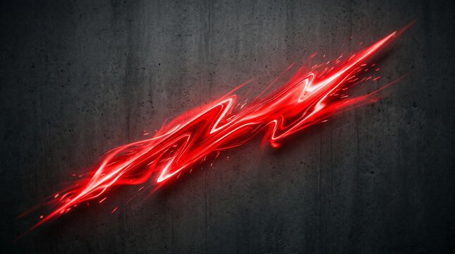 Abstract red energy streak with sparks against a dark concrete wall background