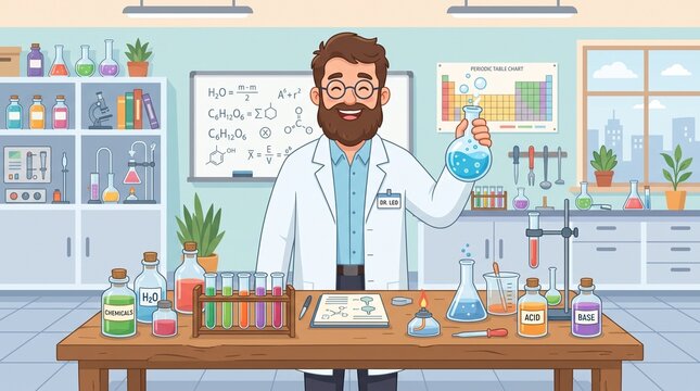 Smiling scientist in a chemistry lab