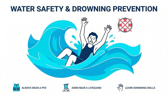 Boy drowning prevention water safety illustration