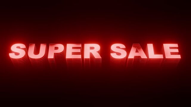 Dynamic Super Sale Neon Text Animation with Red Glow and Dark Background