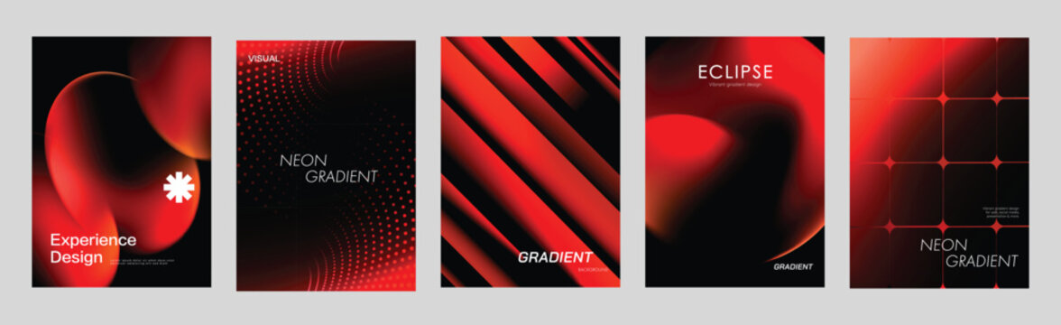 Modern red and black gradient poster templates set. Bold abstract geometric backgrounds for branding, cover, flyer and social media design.