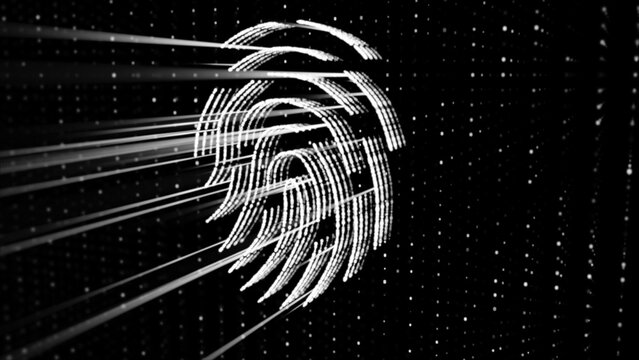 Holographic White Fingerprint Scanner - Biometric Security, Digital Identity, Particle HUD Projection