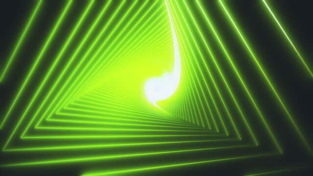 Dynamic neon green tunnel of triangles. Perfect for abstract, futuristic, and creative video backgrounds and intros.