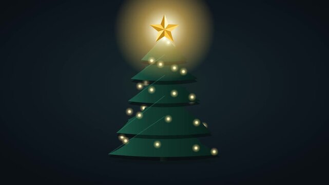 Premium Christmas tree animation with decorative lights illuminating sequentially from the bottom to the top, finishing with a glowing star topper