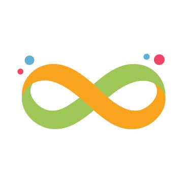 Infinity symbol with colorful dots