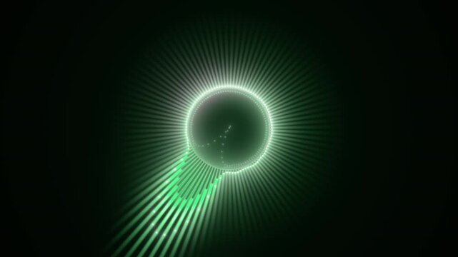 Pulsating 3d render of an abstract green orb for creative vj loops and music visualisations, 4k.