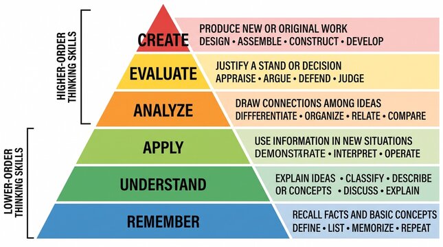 Bloom taxonomy pyramid for cognitive learning stages