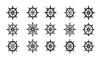ship steering wheel black icon set isolated on transparent background, rudder silhouette vector illustration. © MDIKRAM