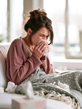 Sick Woman with Cold Resting at Home