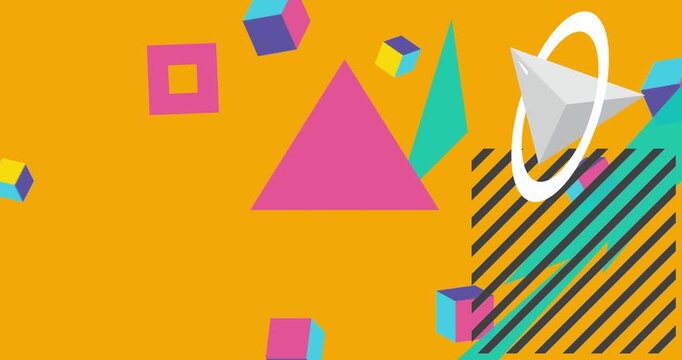Geometrical graphic retro theme background animation with place for text. Minimal geometric elements frame video. Vintage abstract shapes for advertising.