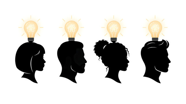 Four silhouettes with lightbulb ideas
