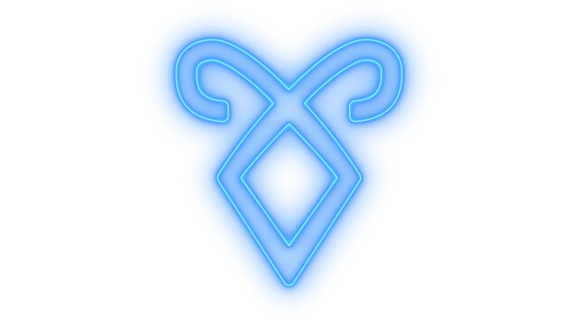 Glowing colorful neon icon of ancient magic rune symbol with angelic power design element for gaming and fantasy concepts isolated on transparent background vector illustration