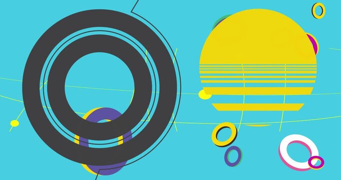 Geometrical graphic retro theme background animation with place for text. Minimal geometric elements frame video. Vintage abstract shapes for advertising.
