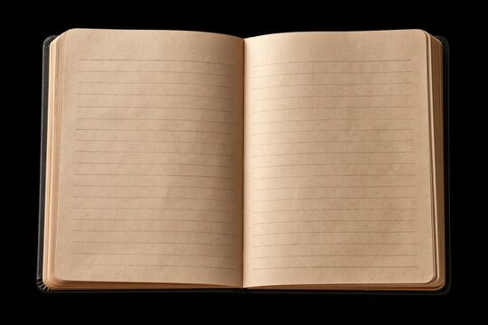 Open notebook showing blank lined pages, ready for writing, journaling, or ideas
